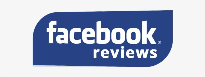 Facebook reviews logo, white text on blue rounded rectangle, white background.