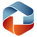 A blue and red hexagon with an arrow pointing up.