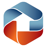 A blue and red hexagon with an arrow pointing up.