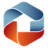 A blue and red hexagon with an arrow pointing up.