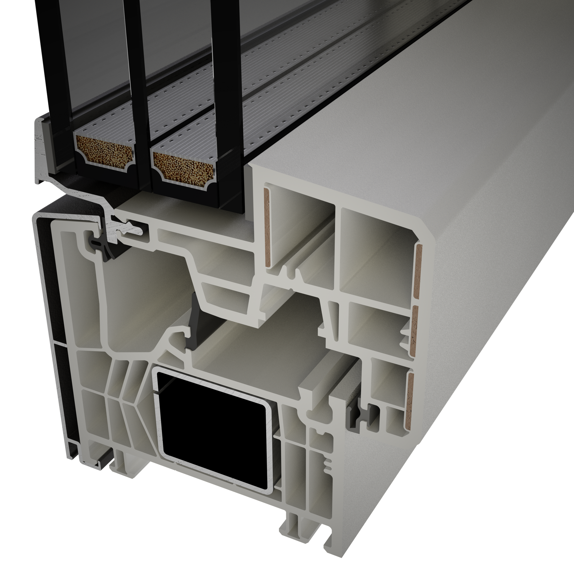 Un primo piano di una finestra con tre strati di vetro