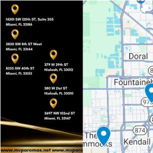 A map of miami shows the location of doral and kendall
