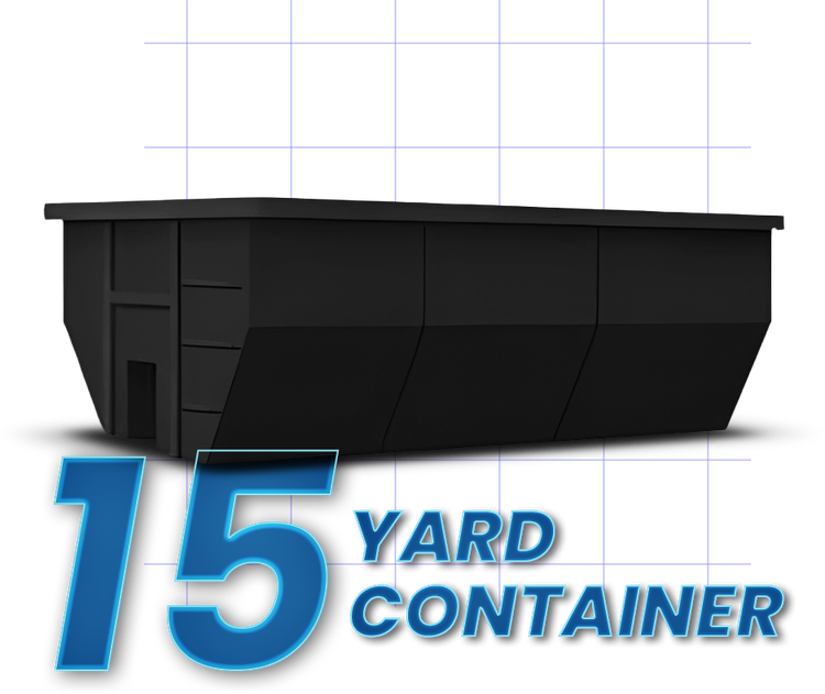 A 15 yard container is shown on a white background