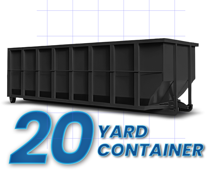 A 20 yard container is shown on a white background.