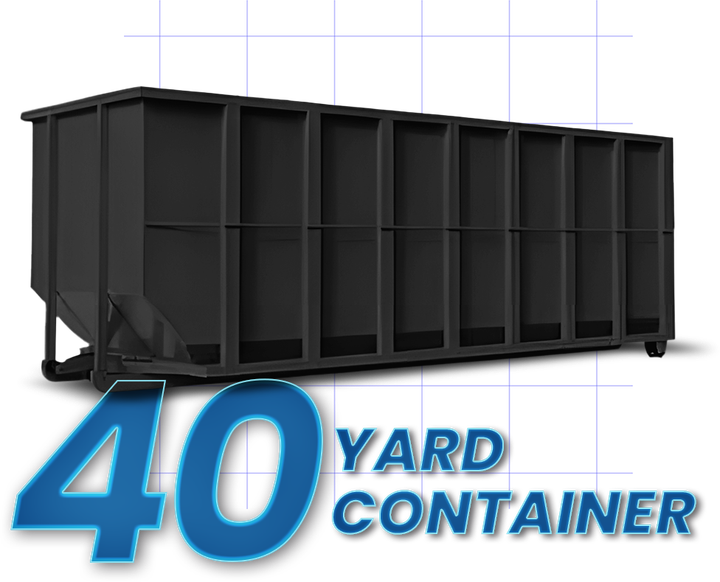 A 40 yard container is shown on a white background.