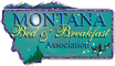 The logo for the montana bed and breakfast association is a map of montana.