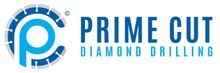 The logo for prime cut diamond drilling is blue and white.
