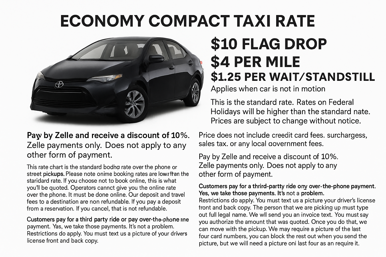 Hudson Wisconsin BAMI Ride Taxi Rate Card - Official Rate Card