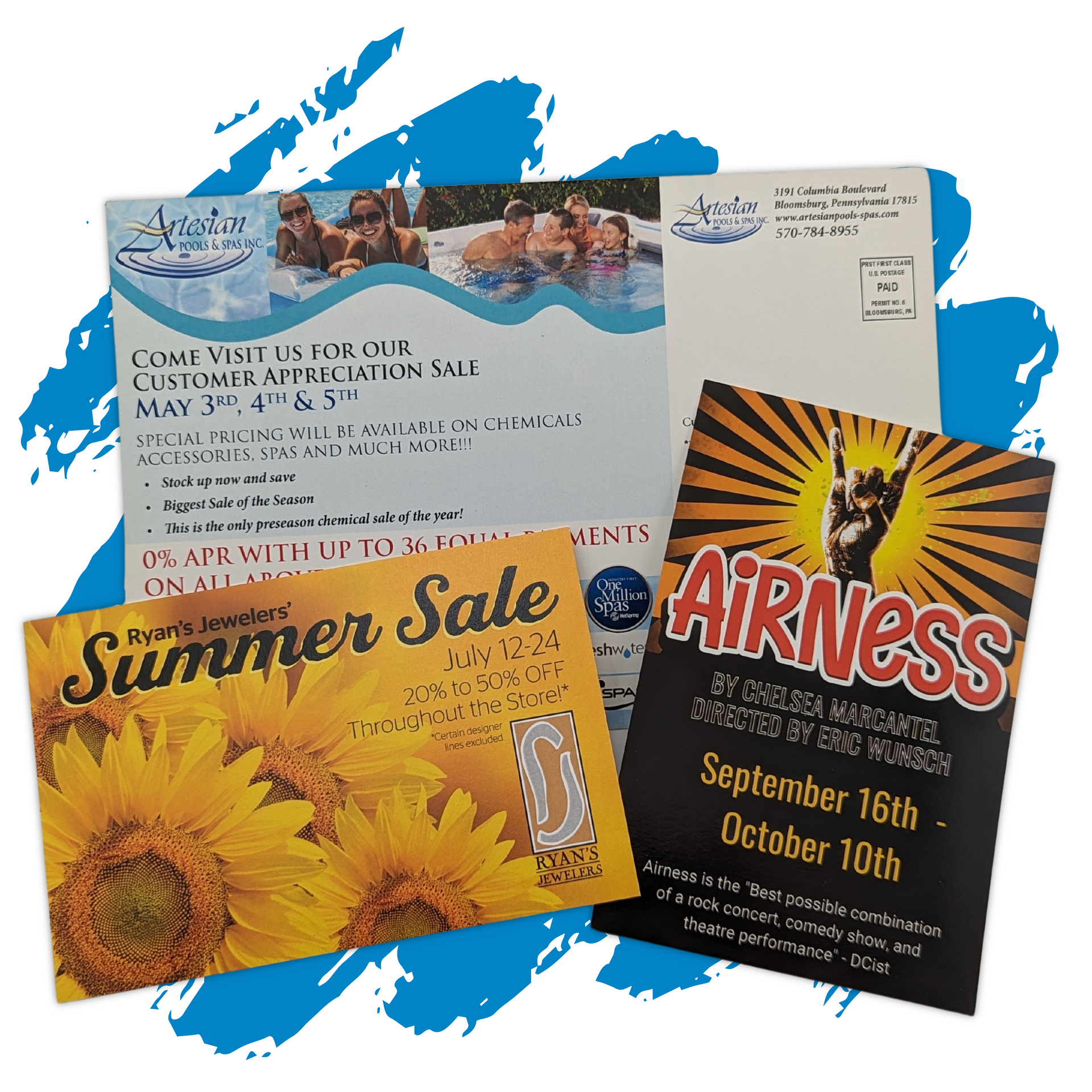 A flyer for a summer sale and a flyer for airness by press enterprise commercial printing