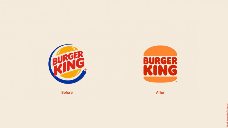 A before and after picture of a burger king logo.