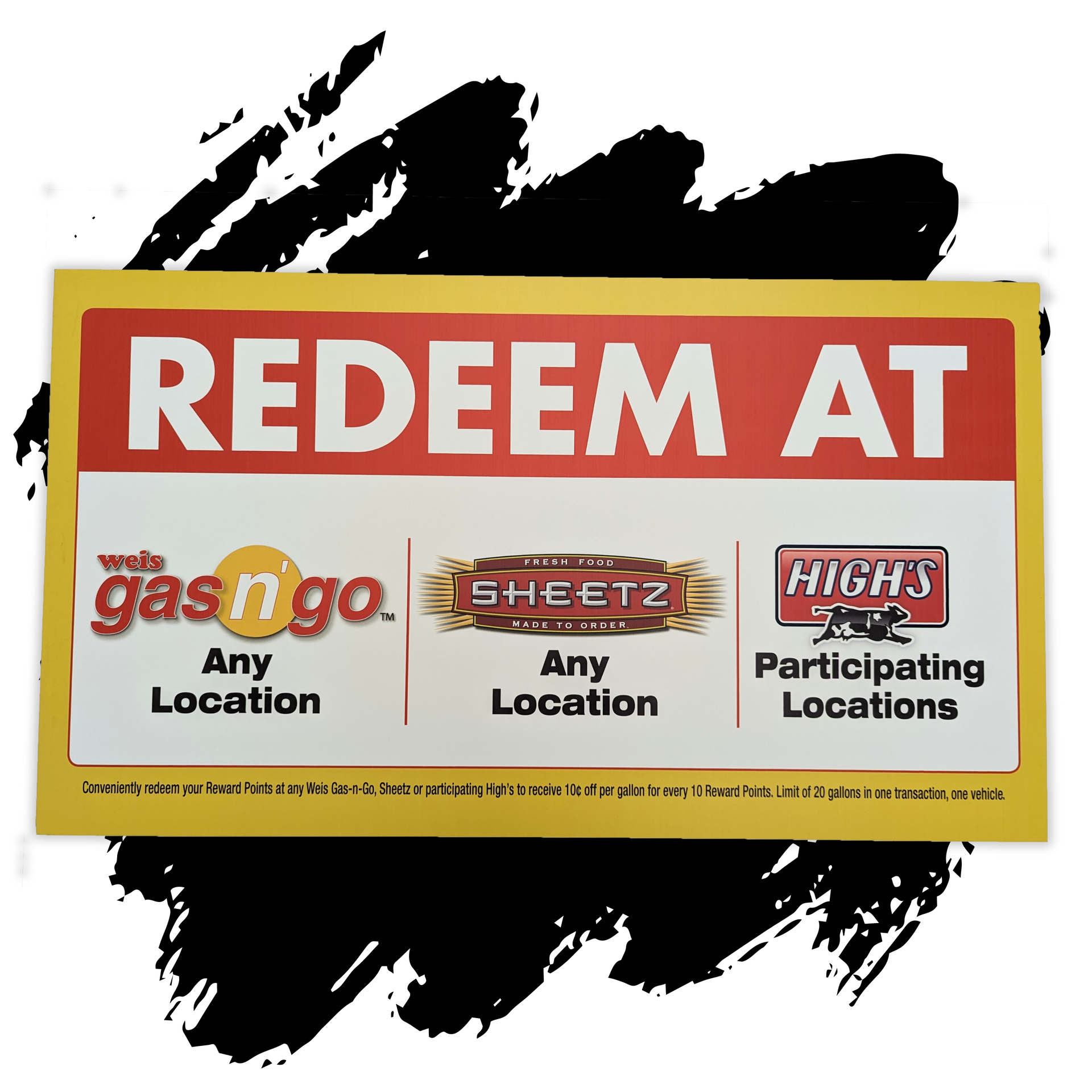 A sign that says redeem at gas n go