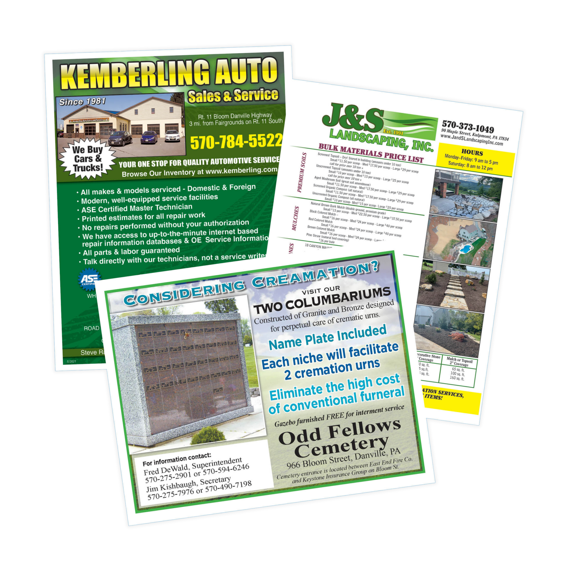 A bunch of flyers are stacked on top of each other on a white background by Press Enterprise Commercial Printing