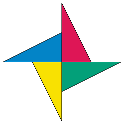 A drawing of four colorful triangles on a white background Press Enterprise Icon