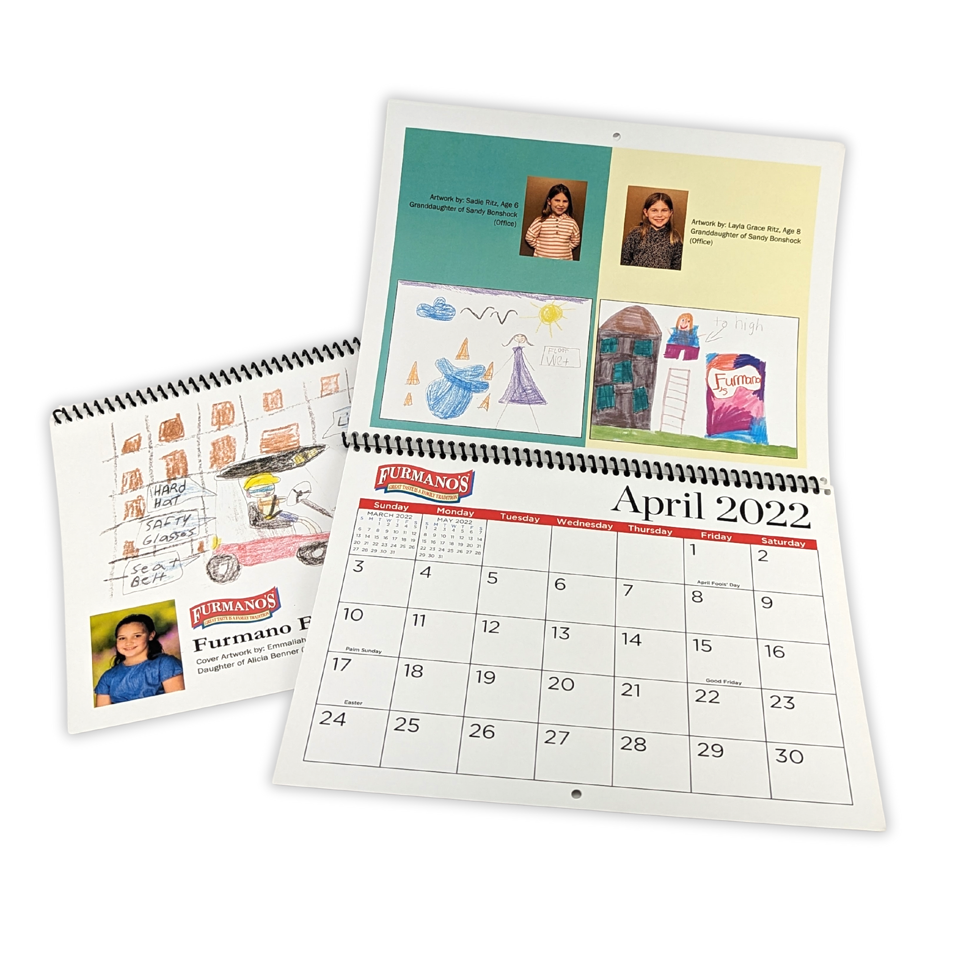 A calendar for april 2022 with drawings on it by Press Enterprise Commercial Printing
