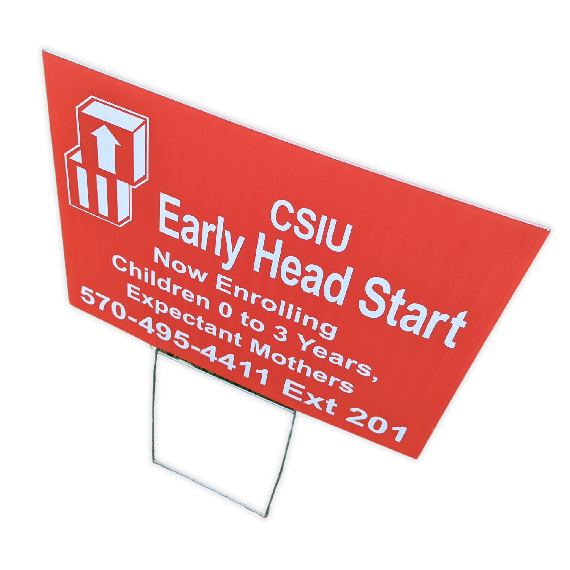 A red sign that says csiu early head start by Press Enterprise Commercial Printing