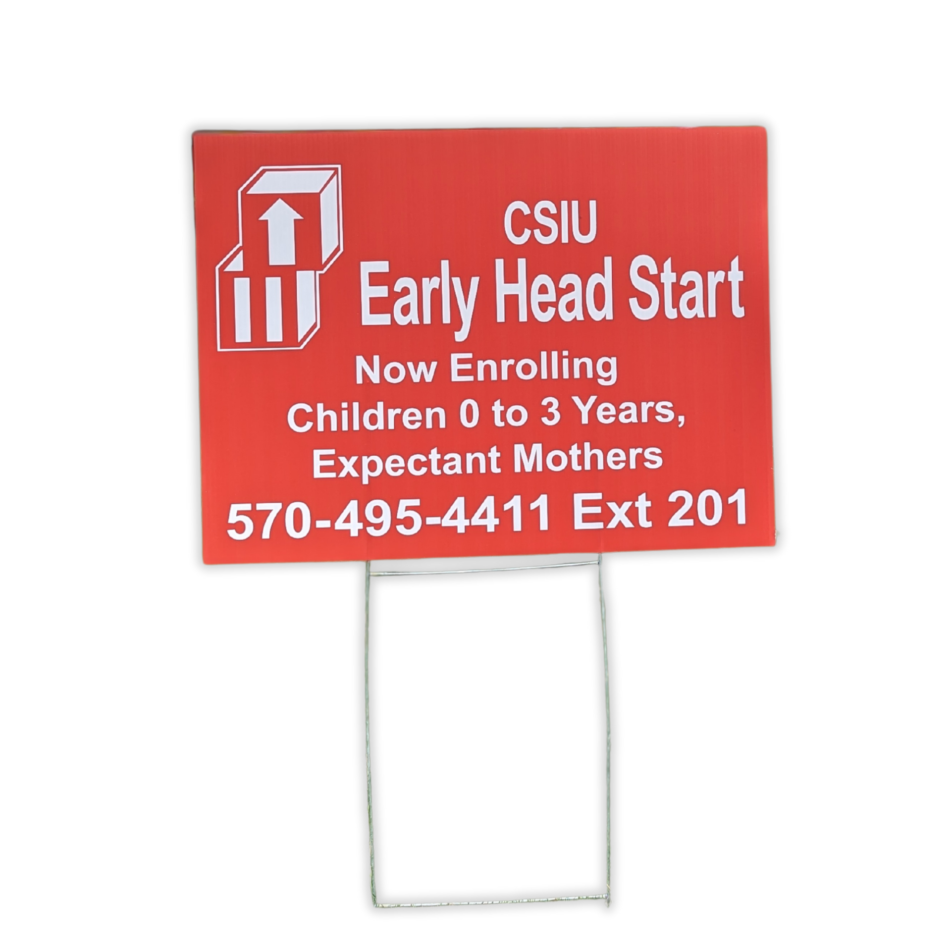 A red sign that says csiu early head start by Press Enterprise Commercial Printing