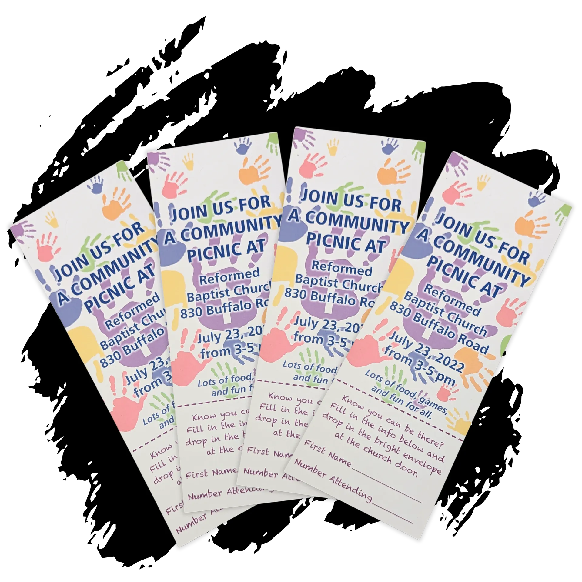 A bunch of flyers that say join us for a community picnic