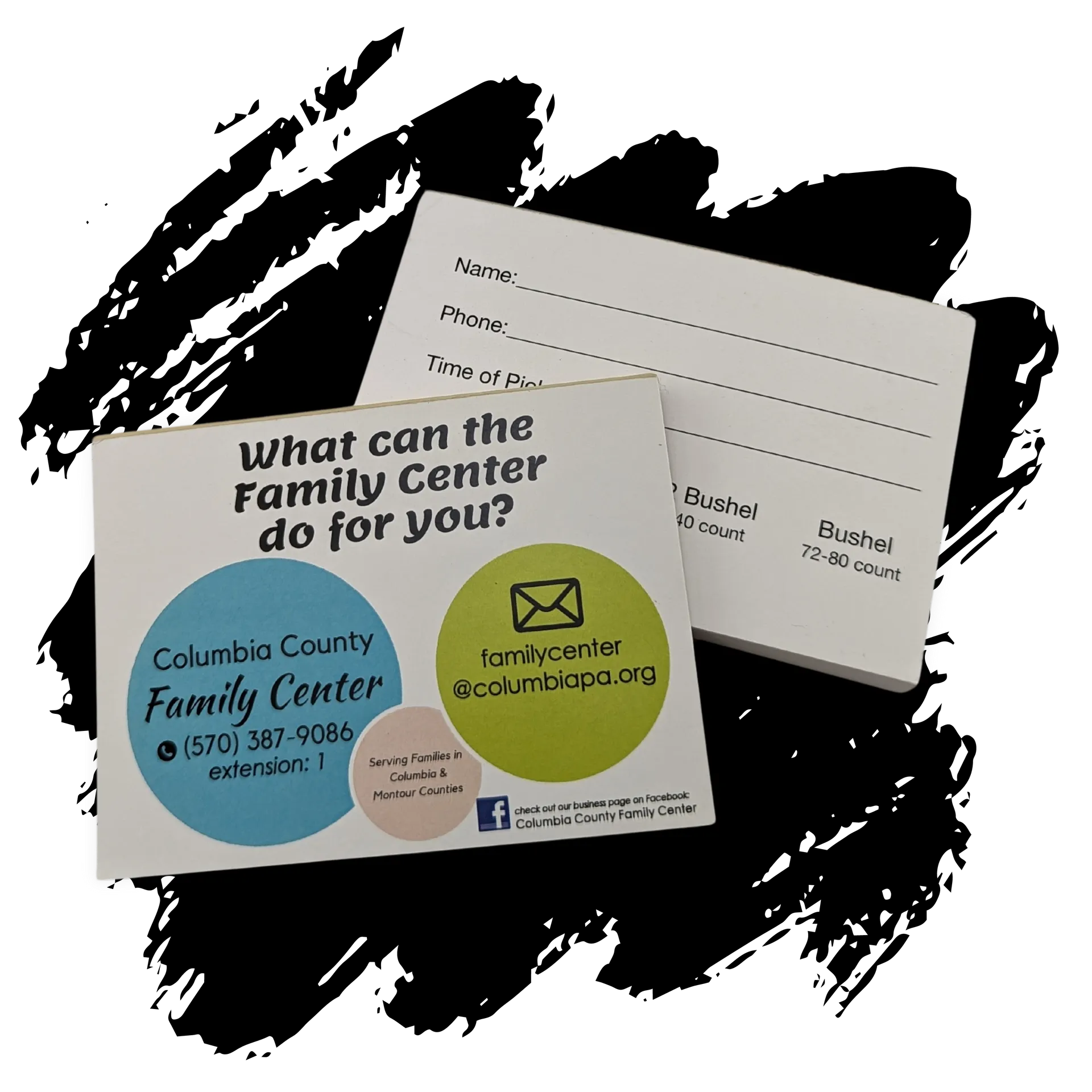 A card that says what can the family center do for you