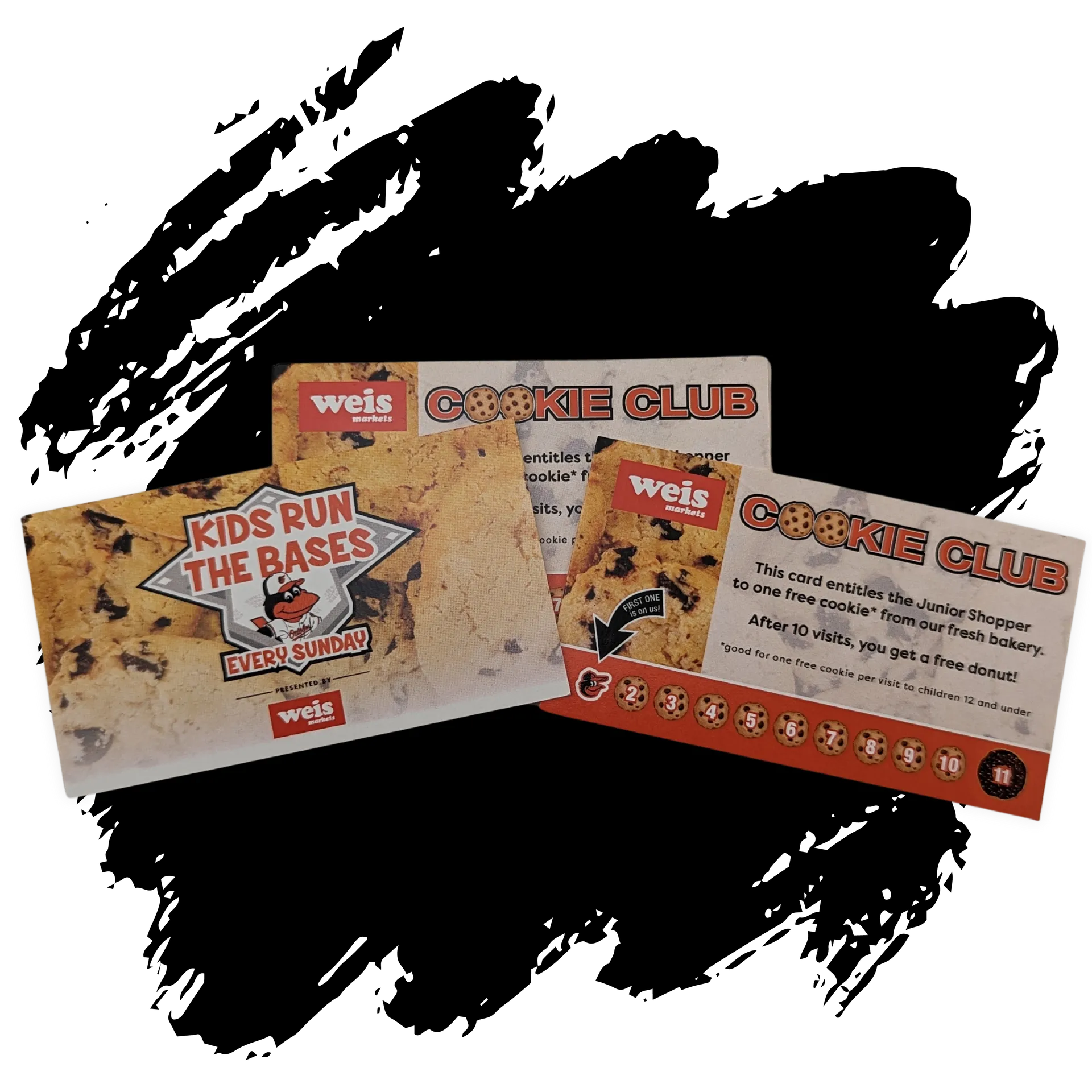 A couple of cards that say kids run the bases on them