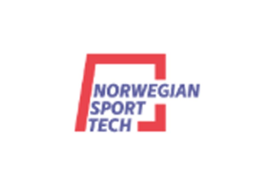 Norwegian Sport Tech logo with blue text and a red bracket-like frame