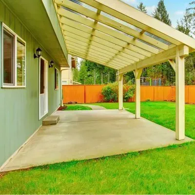 Ceramic clay low-carbon concrete patio with veranda in Akatarawa.