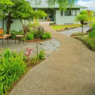 Coloured concrete networked path using Tuscan Marble mix at Normandale Park.