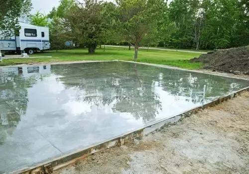 Cured concrete garage slab in Kaitoke ready for building.