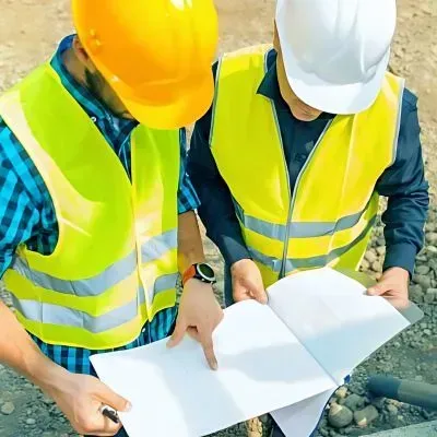 Concrete path contractors reviewing project plans for walkway construction in Wainuiomata, Lower Hutt.