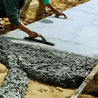 Contractors leveling cement during concrete path construction in Whitemans Valley, Upper Hutt.