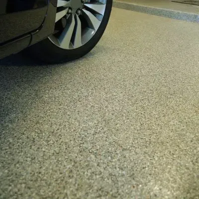Epoxy garage floor with the customer's car in Taita, Lower Hutt.