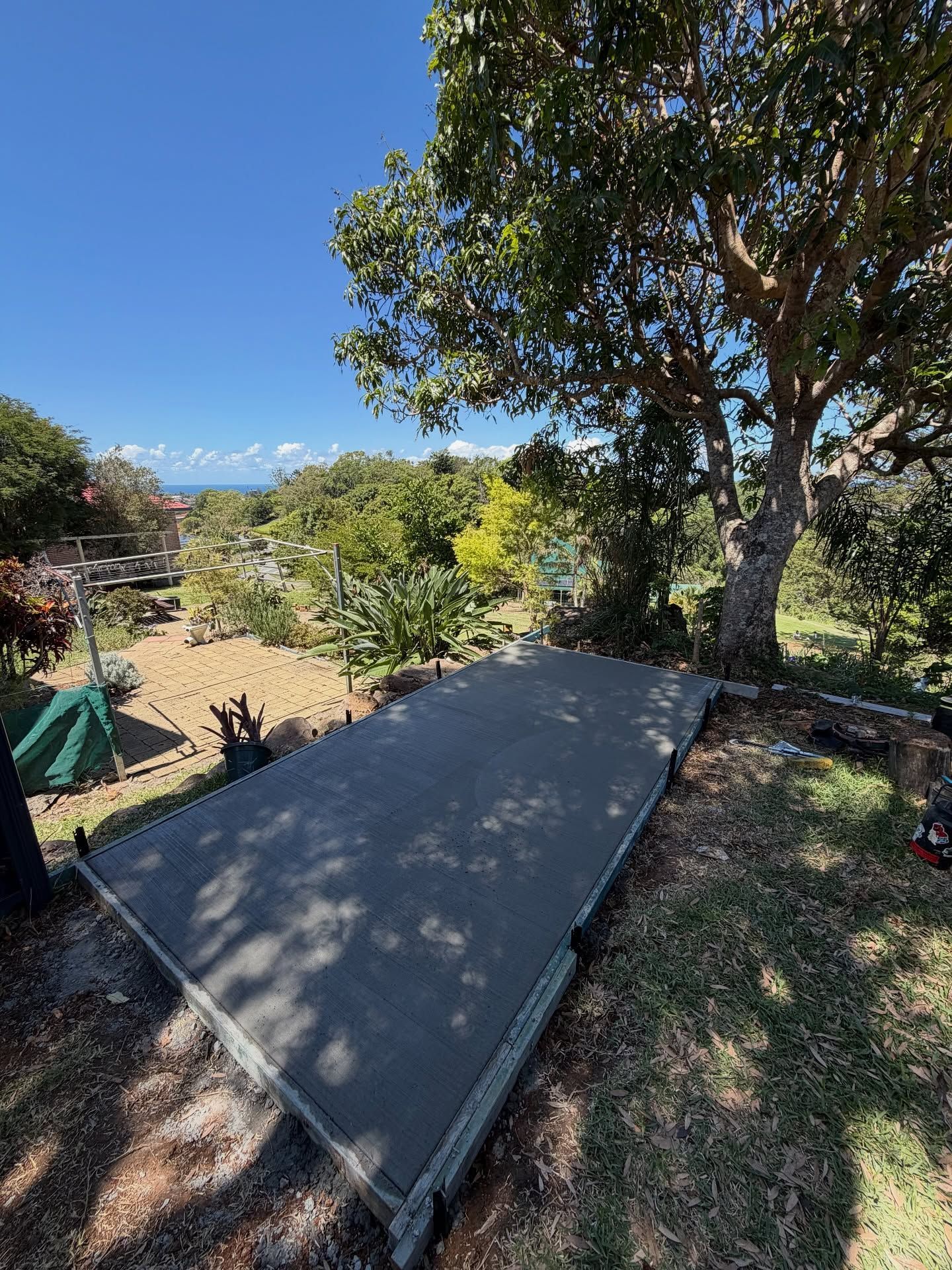 Newly Poured Concrete Slab in a Yard, Under a Tree — All Concrete Creations in Kingscliff, NSW