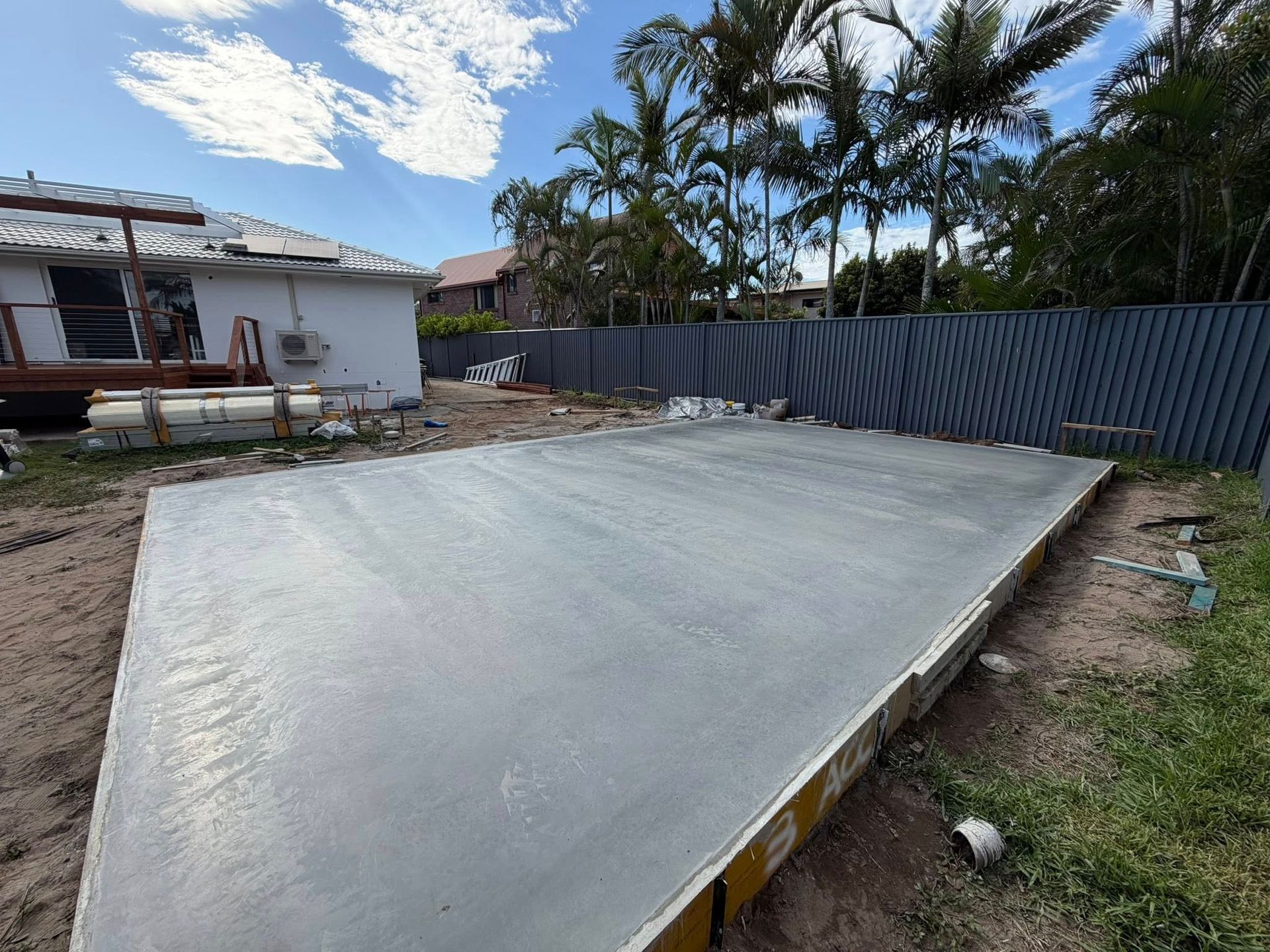 Freshly Poured Concrete Slab in a Yard, Ready for Construction — All Concrete Creations in Kingscliff, NSW