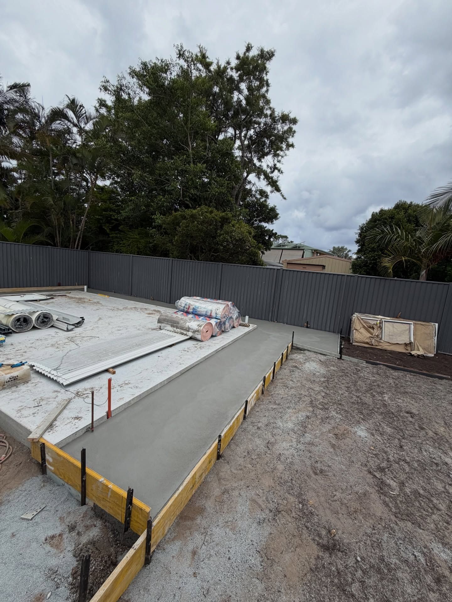 Concrete Pathway Under Construction in a Yard, With Forms in Place — All Concrete Creations in Byron Bay, NSW