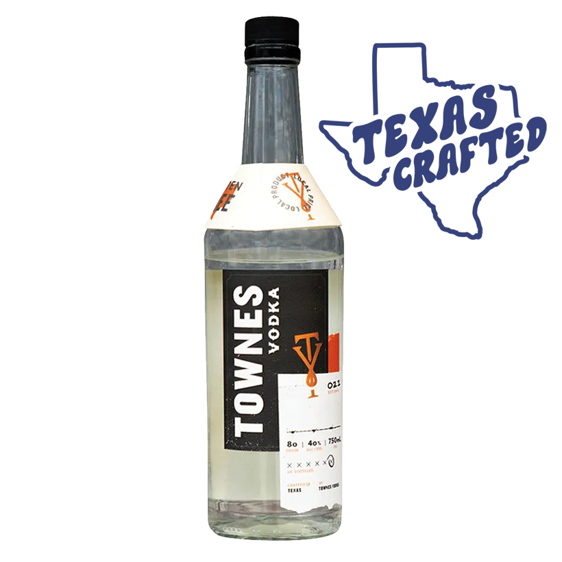 Bottle of Townes Vodka with a 