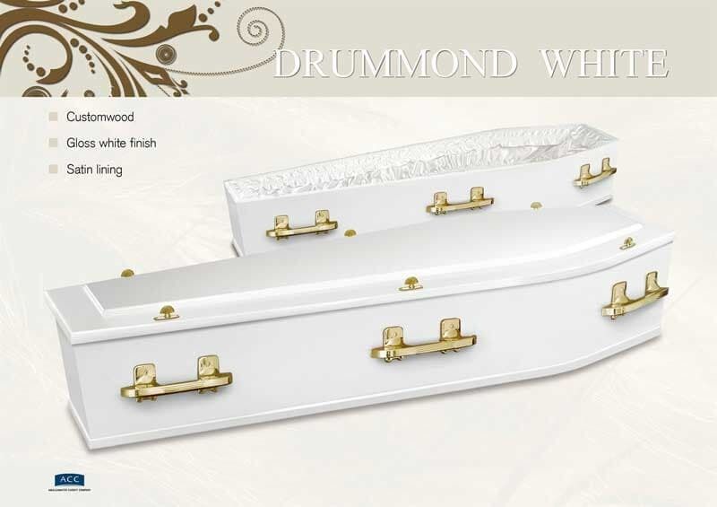 Two White Coffins With Gold Hardware — Finlayson & McKenzie Funeral Directors in Rockhampton City, QLD