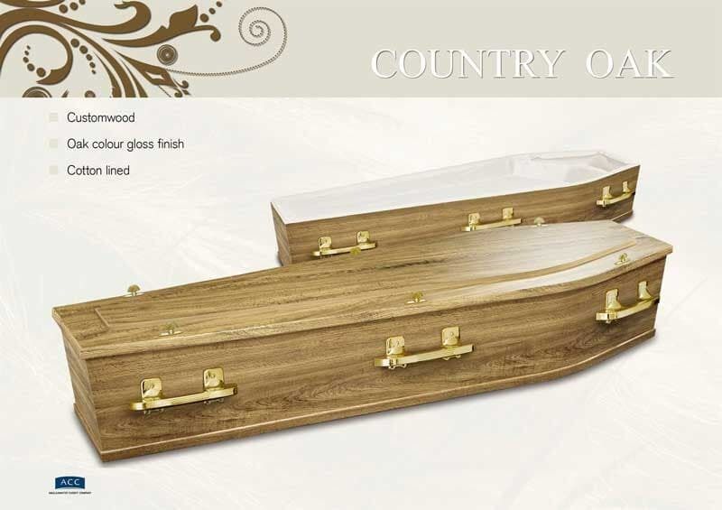 Two Wooden Country Oak Coffins With Brass Handles — Finlayson & McKenzie Funeral Directors in Rockhampton City, QLD