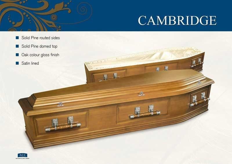 Two Wooden Cambridge Coffins With Dual-colour Gloss Finish — Finlayson & McKenzie Funeral Directors in Rockhampton City, QLD