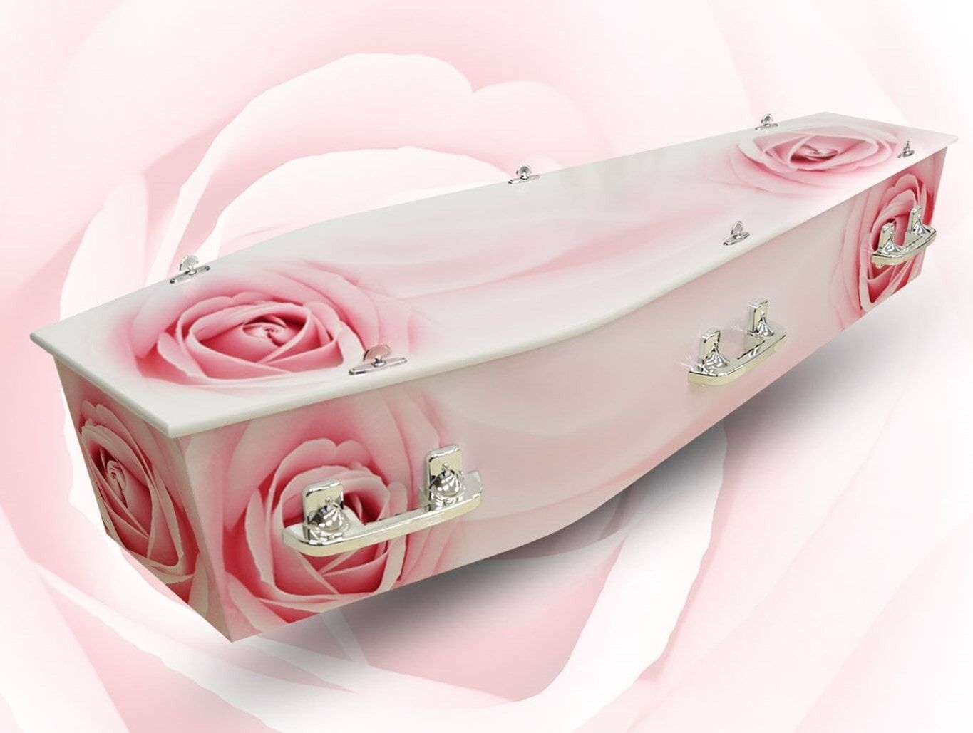 Pink Rose-decorated Casket With Silver Handles — Finlayson & McKenzie Funeral Directors in Rockhampton City, QLD
