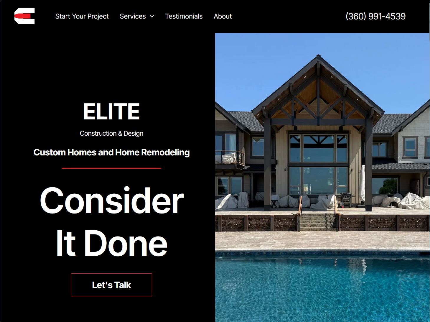 Professional construction website with clean design, service overview, project gallery, and easy-to-access contact information.