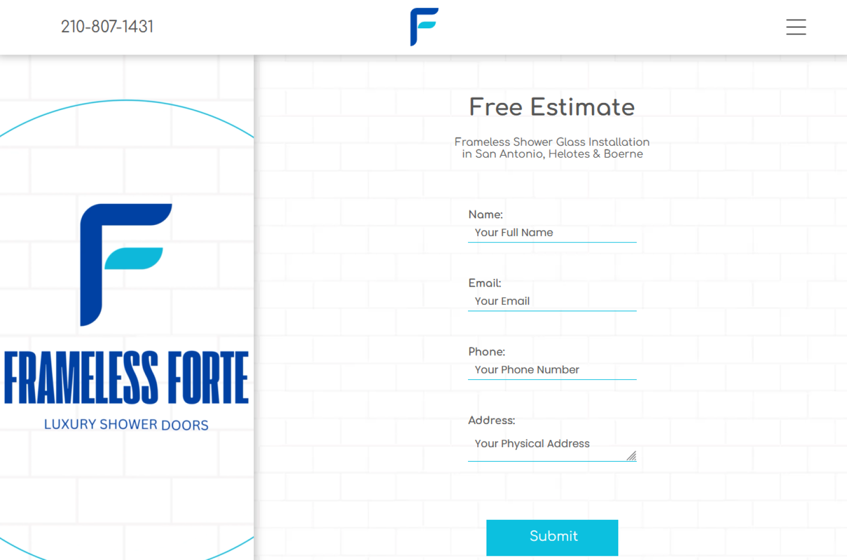 Frameless Forte website by Muskogee Web Design—clean, mobile-responsive design featuring premium glass showers, local SEO, and veteran-owned service.