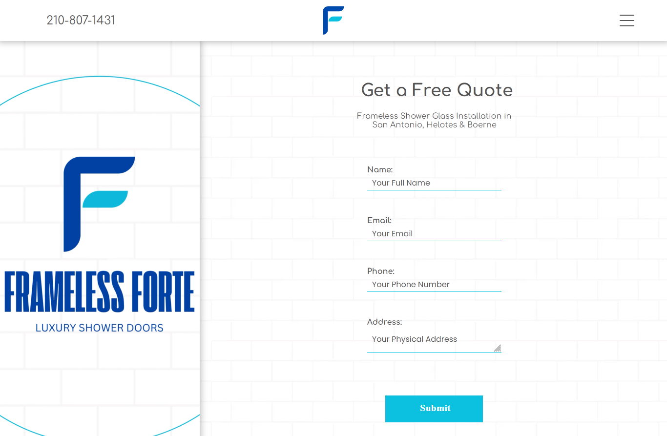 Frameless Forte website with a form to 