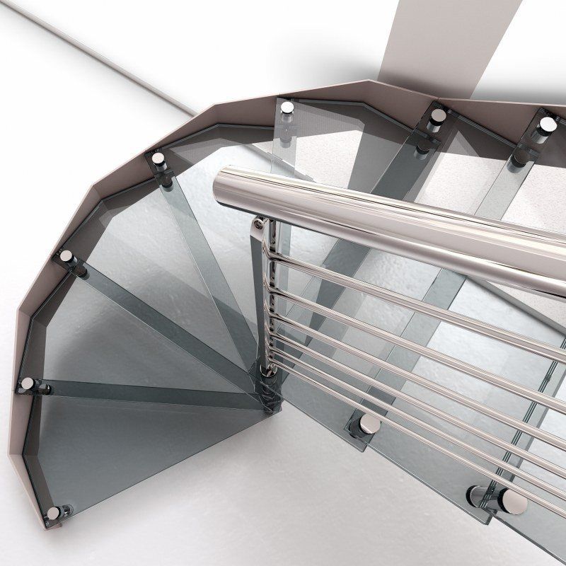 ringhiera e passamano in metallo di scala in vetro