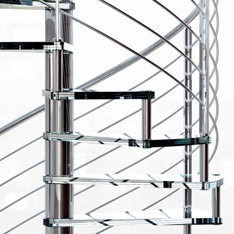 gradini di scala a chiocciola in acciaio e vetro