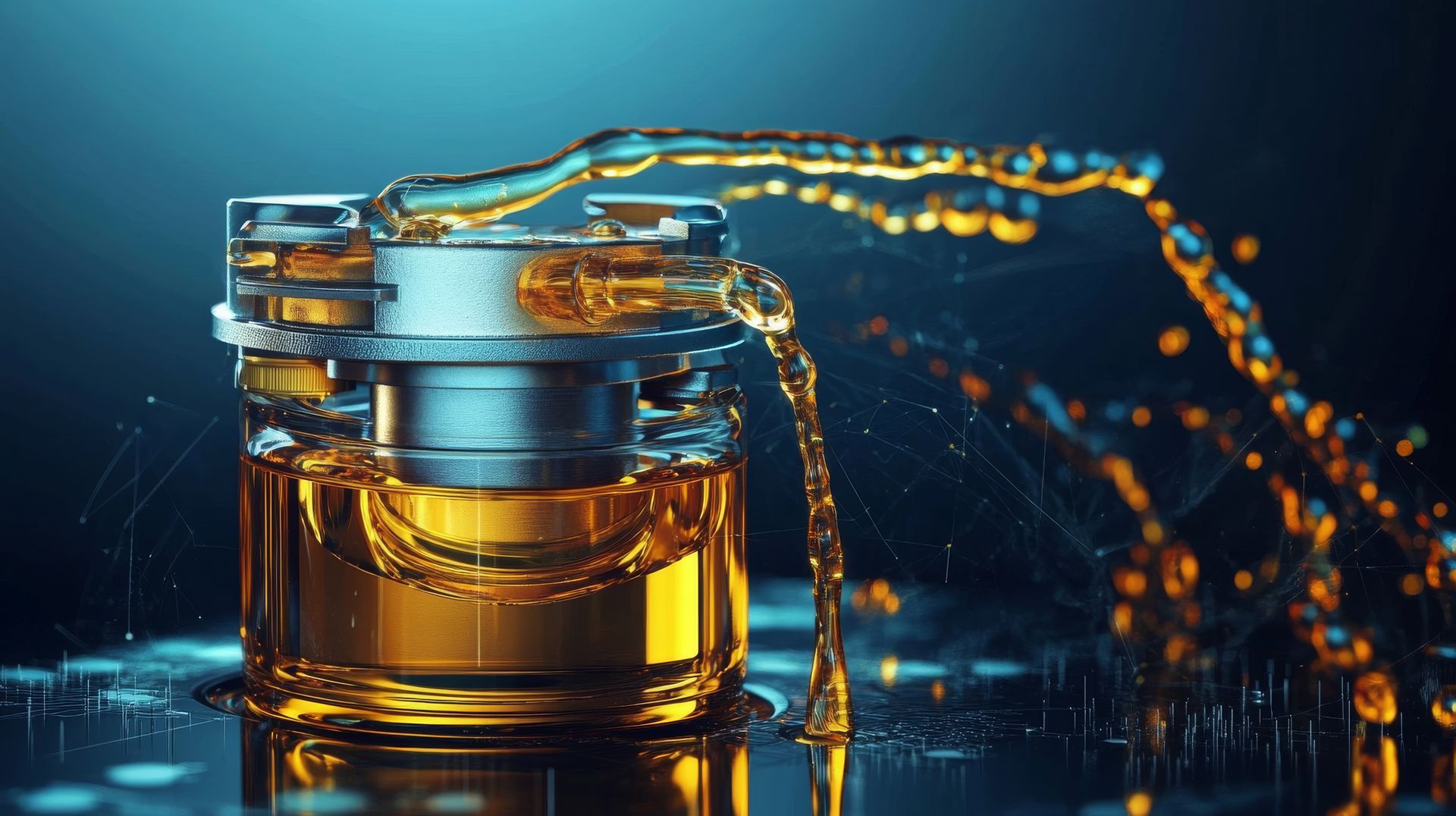 A bottle of perfume with liquid pouring out of it.