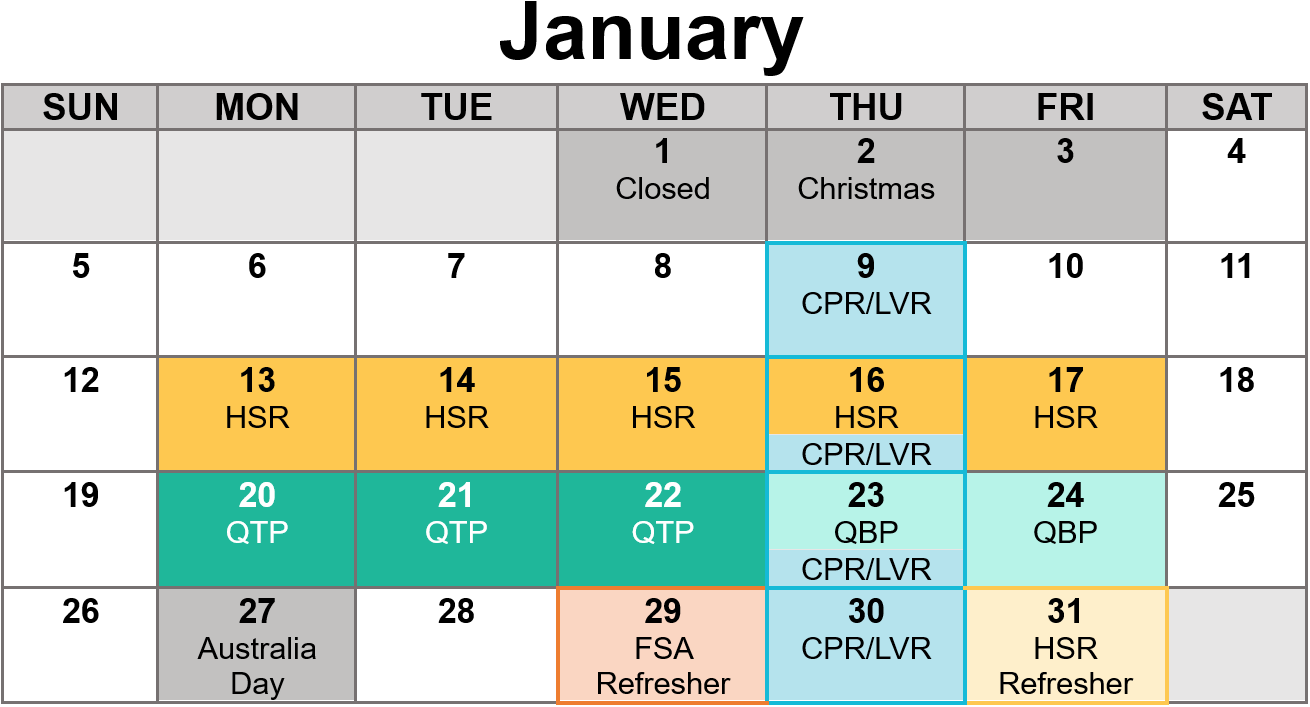A calendar for the month of january is shown