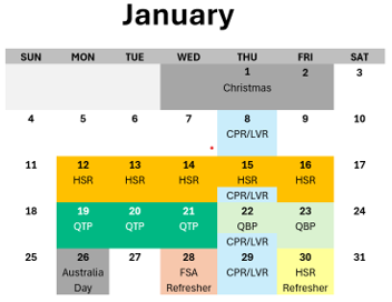 A calendar for the month of january is shown