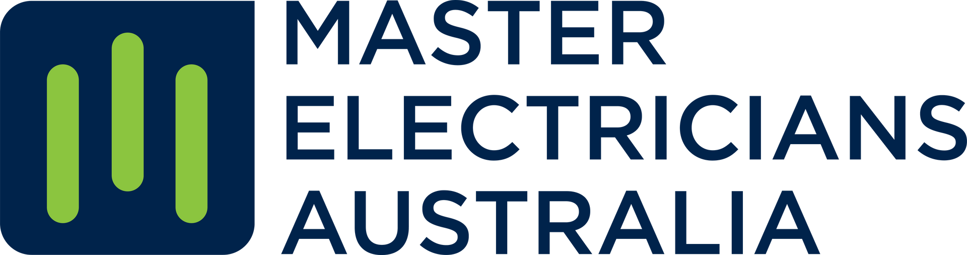 The logo for master electricians australia is blue and green.