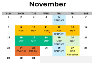 A calendar for the month of november is shown
