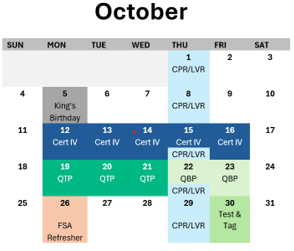 A calendar for october shows a few holidays