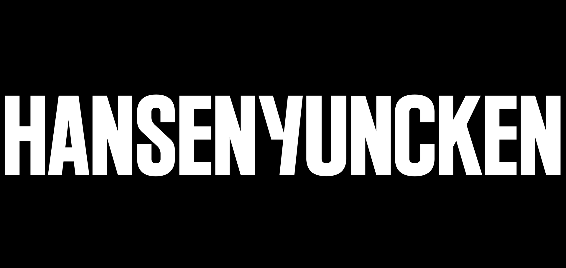 The logo for hansen yuncken is white on a black background.